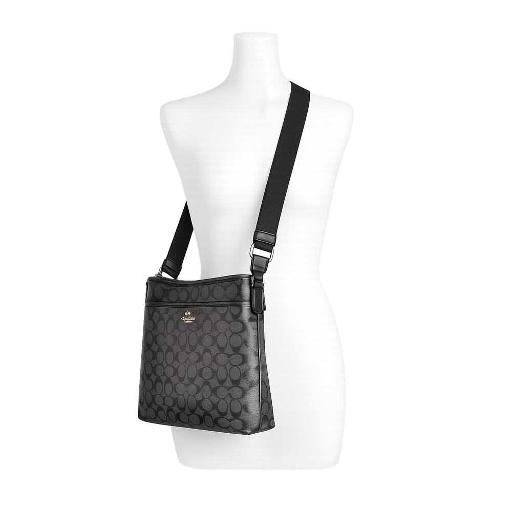 Coach Signature File Leather Crossbody Bag – Black/Gray | Authentic